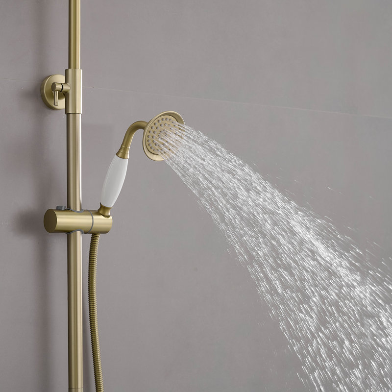 2-Spray Round Wall Bar Shower Kit With Hand Shower Dual Cross Handles Mixer Shower System Taps, Antique Brass