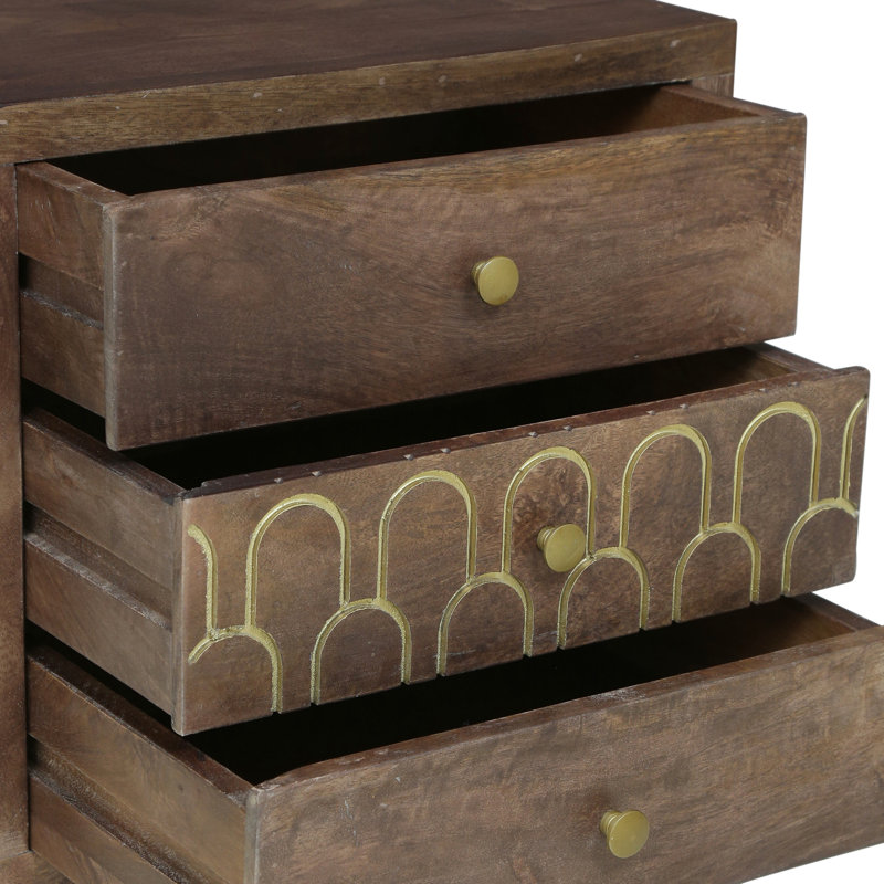 Table de chevet 3 en bois de manguier avec une combinaison contemporaine de noyer et de fer
