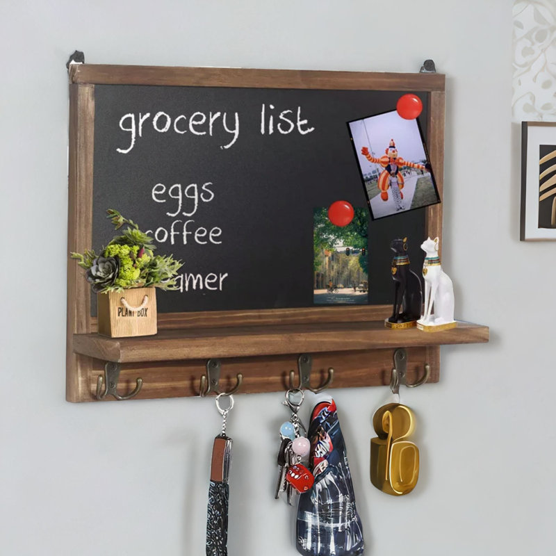 Abberbury Wooden Chalkboard With Wall Hooks 