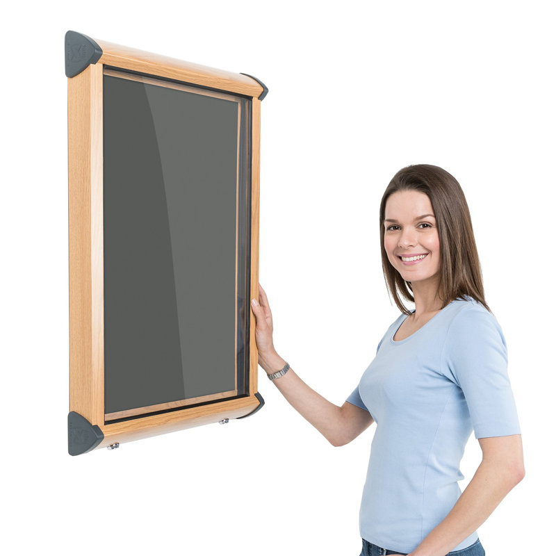 Shield Wood Effect Exterior Showcases Wall Mounted Bulletin Board, 75cm H x 53.7cm W, Gunmetal