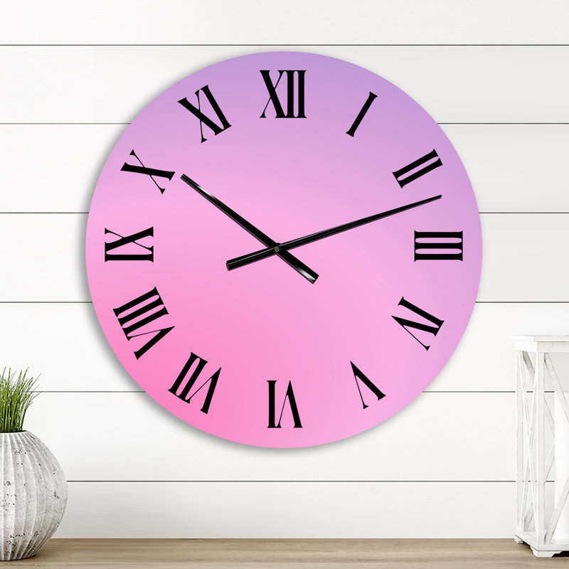 Pink And Purple Radial Gradient I - Mid-Century Modern Wall Clock