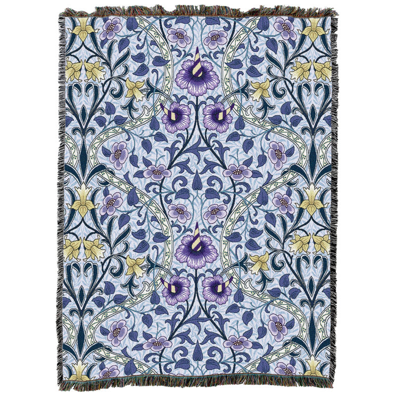 Couverture en denim à motif jonquille William Morris de Pure Country Weavers - Artisanat - Tapisserie tissée en coton - Fabriquée aux États-Unis (72 x 54)