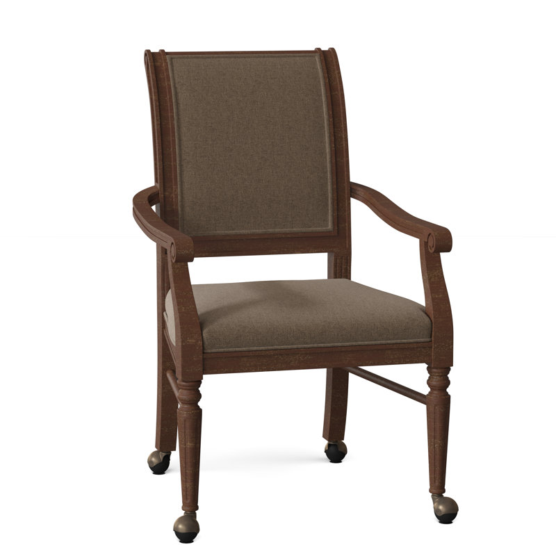 Delano Upholstered King Louis Back Arm Chair, 9953 Mink, Walnut