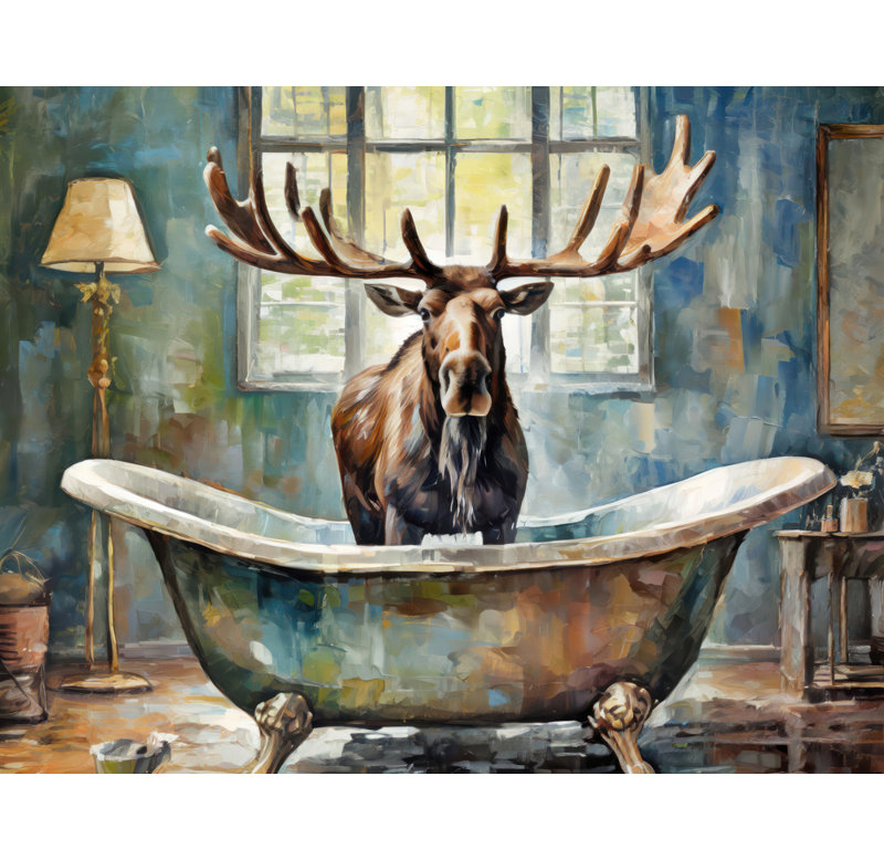 "Moose Bathaign" sur toile, H 15 po x l 18 po