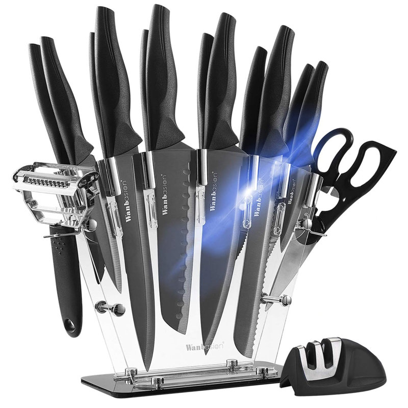 Ensemble de 16 couteaux de cuisine, acier inoxydable, antirouille