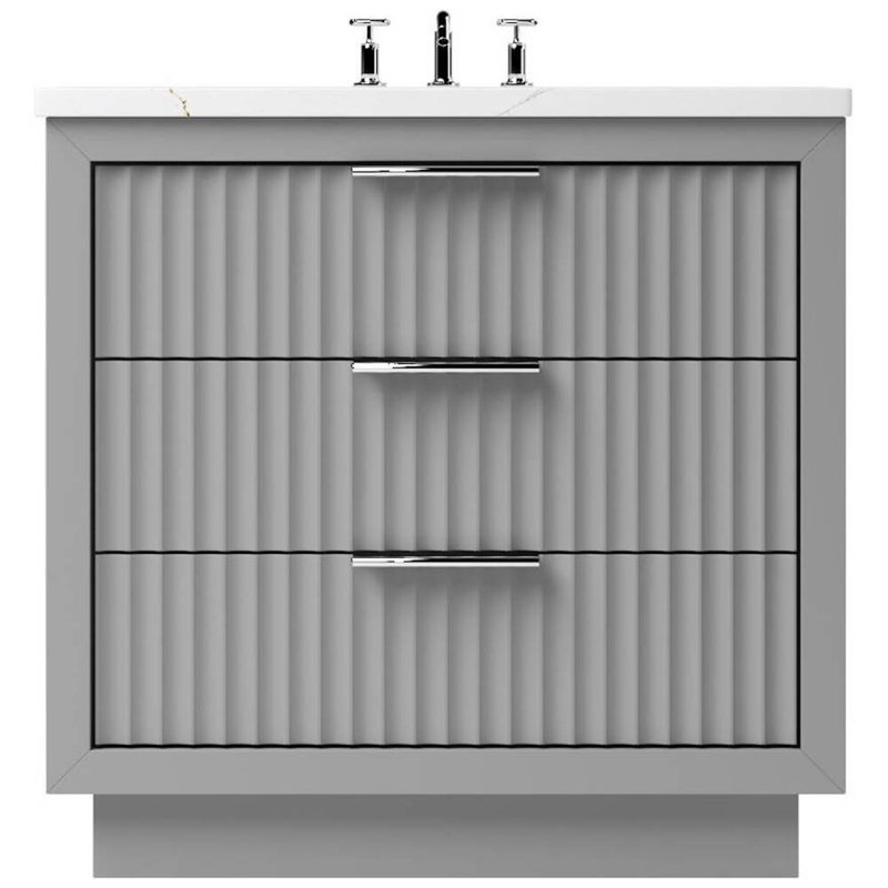 Lecrieú Three-Drawer Single Bath Vanity, Platinum Gray, Polished Chrome, 48"
