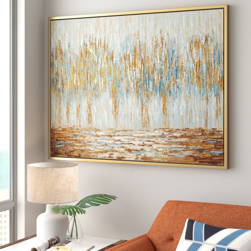 Toile dorée encadrée avec cadre doré 47 po x 2 po x 36 po