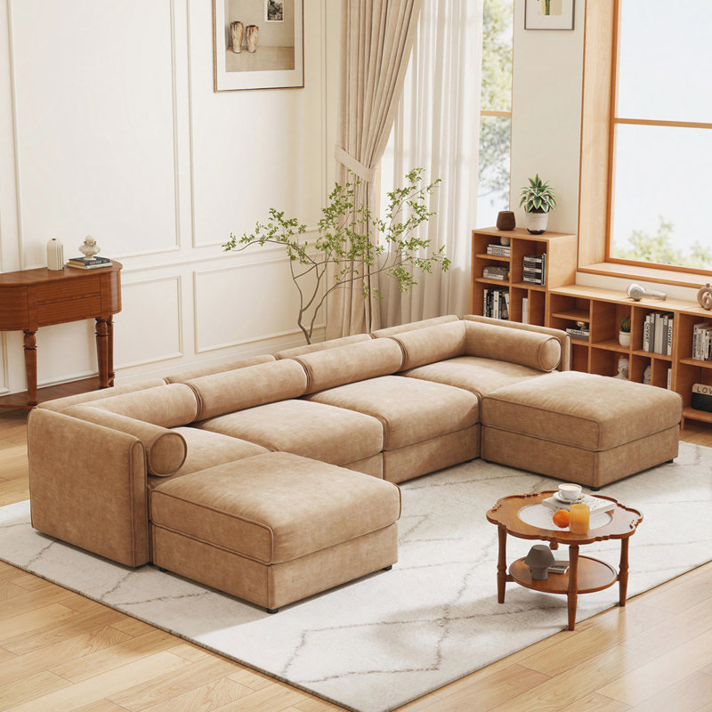 Modular Sectional Sofa with Storage, Extra Large U Shaped Sectional Couch for Living Room, Convertible Modular Sofa Couch with Storage Ottoman, Deep Seat, Cylindrical Backrest and Armrests