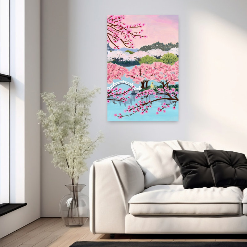 Fleur de cerisier sérénité colorée abstraite contemporaine fleur de cerisier art mural, H 36 po x l 24 po