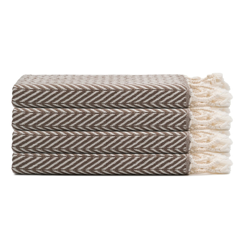 Herringbone Turkish Cotton Hand Towel Bundle, Taupe Brown