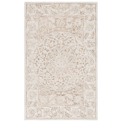 Loujain Hand Tufted Wool Cotton Floral Rug in Brown/Light Blue