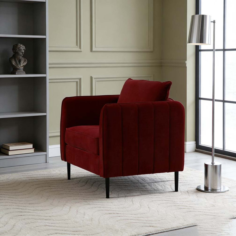 Fauteuil d'appoint simple en velours Accent Chair, Rouge vin