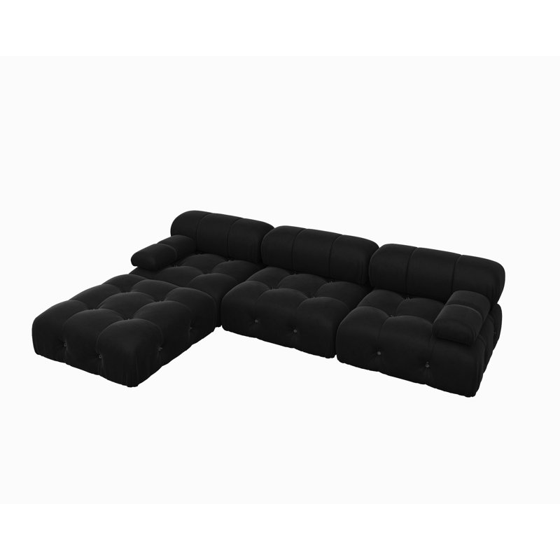 Jesse 104" Wide Velvet Reversible Modular L Shaped Sectional Sofa & Chaise with Ottoman, Velvet Black