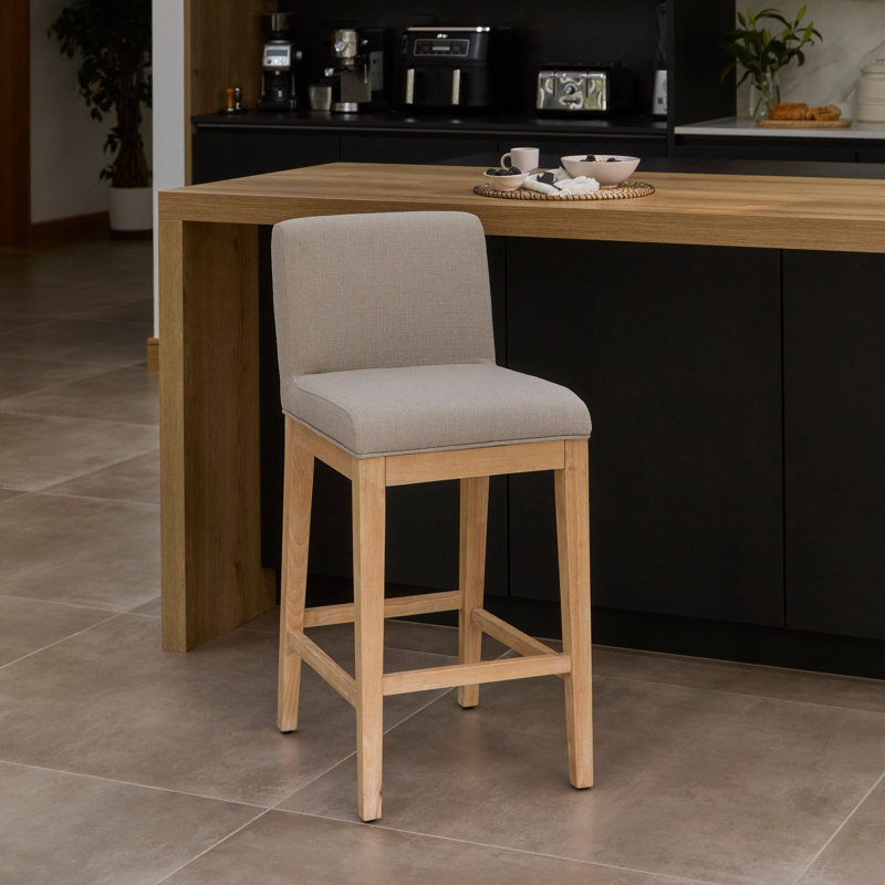 Counter Stool with Solid Wood Frame, Fawn Linen Seat/Whitewash Oak Frame