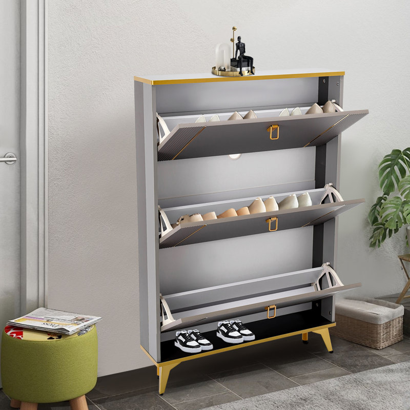 3-tier Shoe Cabinet With Flip Doors, Gray