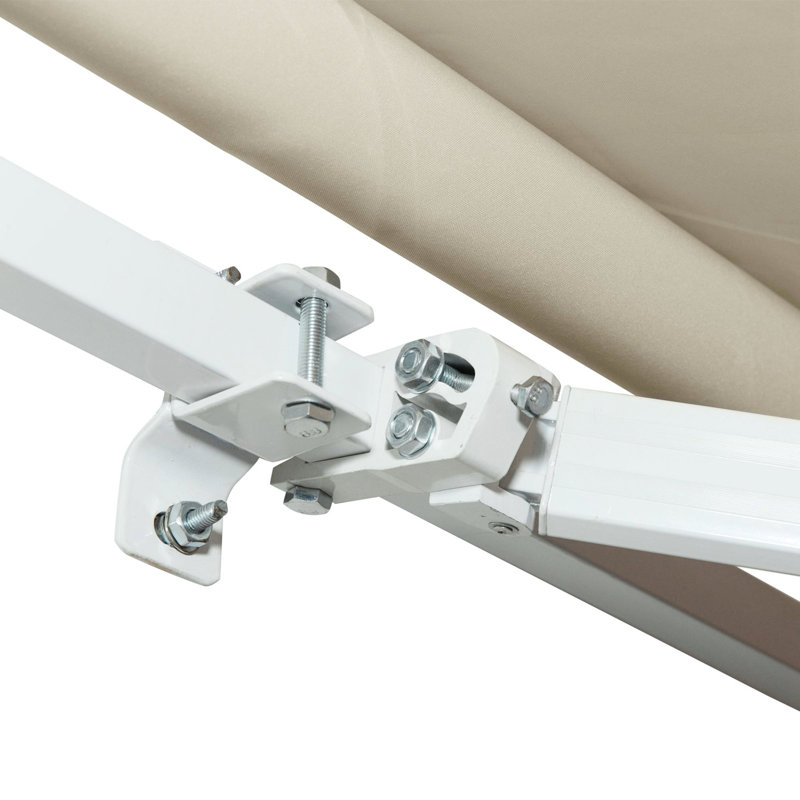 Auvent de terrasse rétractable 12 pi x 8 pi. Abri pare-soleil avec manivelle. 280 g / m² et eau - tissu. Cadre en aluminium pour terrasse, balcon, cour. Auvent de balcon blanc crème, poignée, tissu