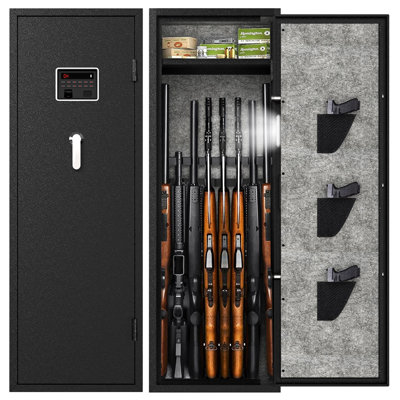 Coffre-fort pour fusil à fusil biométrique 8-12 pour la maison avec lumière DEL améliorée, écran ACL et support réglable