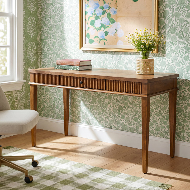 Haden 1 Drawer Reeded Desk, Medium Oak