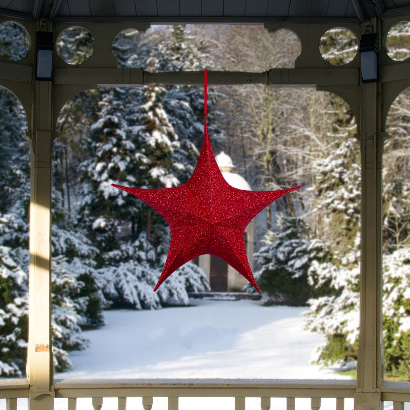 Décoration extérieure étoile de Noël pliable Tinsel, H 24 po x l 26 po x P 9 po, Rouge