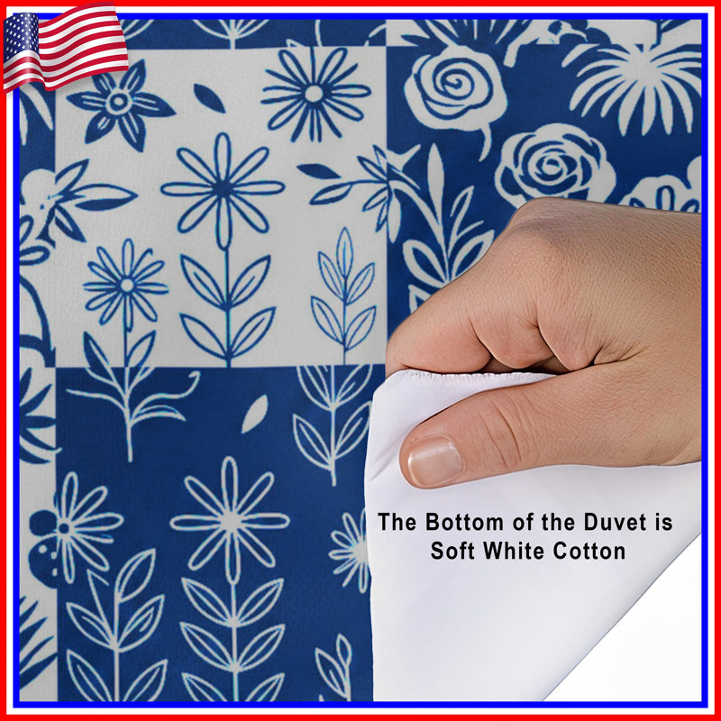 Housses de couette à motif floral bleu et blanc, Lit simple