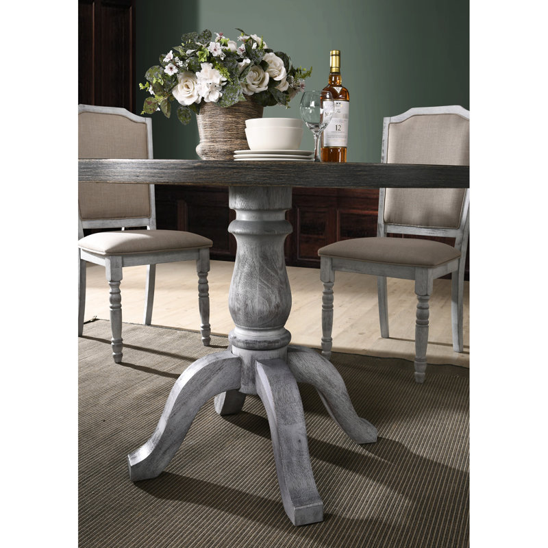 Table de salle à manger l 47,2 "x H 30" avec piédestal rond - base en bois d'hévéa massif, plateau en placage de chêne, grâce rustique, H 4 30 ", thème,