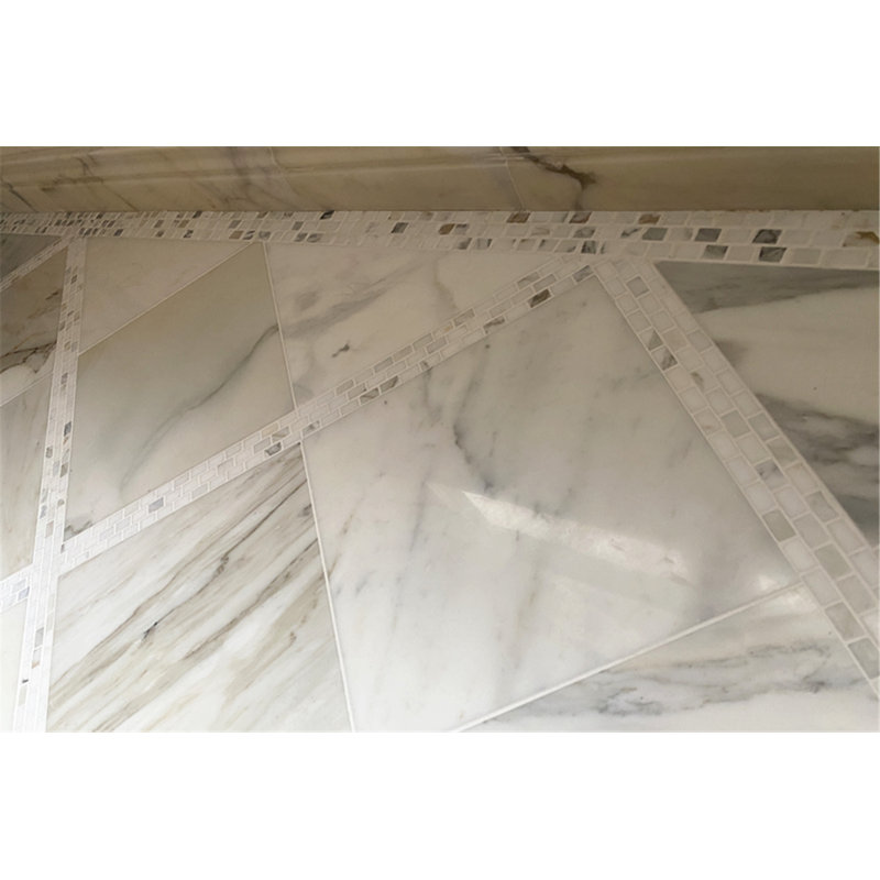 Calacatta 12" x 4" Marble Mosaic Tile, White/Gray