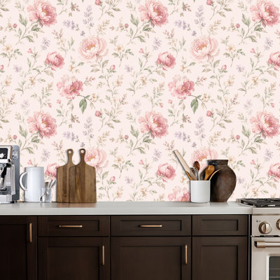 Papier peint auto-adhésif pivoines florales transparentes à l'aquarelle légère pour textiles intérieur