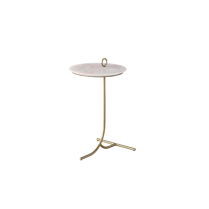 14" Rose Quartz Accent Table with Soft Gold Base