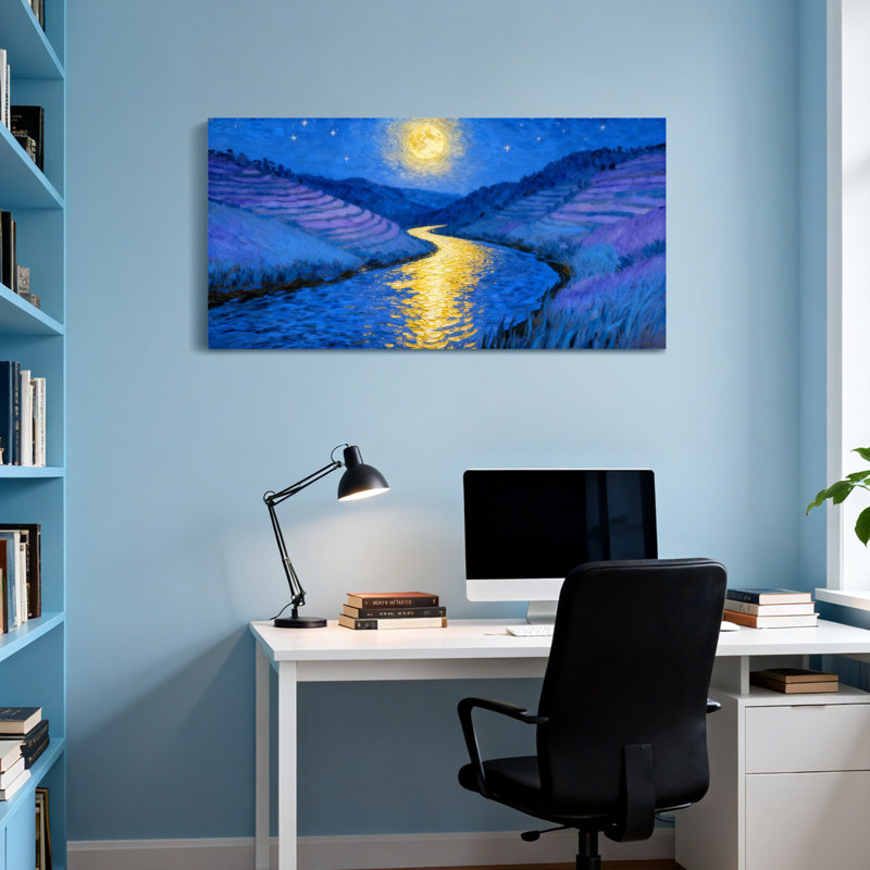 Paysage et nature Rivière au clair de lune à travers les Collines Mauves, H 24 po x l 48 po