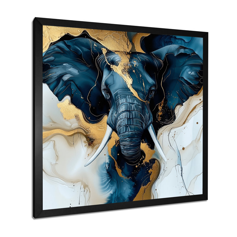 Glam Elephant Marble Giant I - Éléphant, art mural, H 16 po x l 16 po, Reproduction encadrée, Noir
