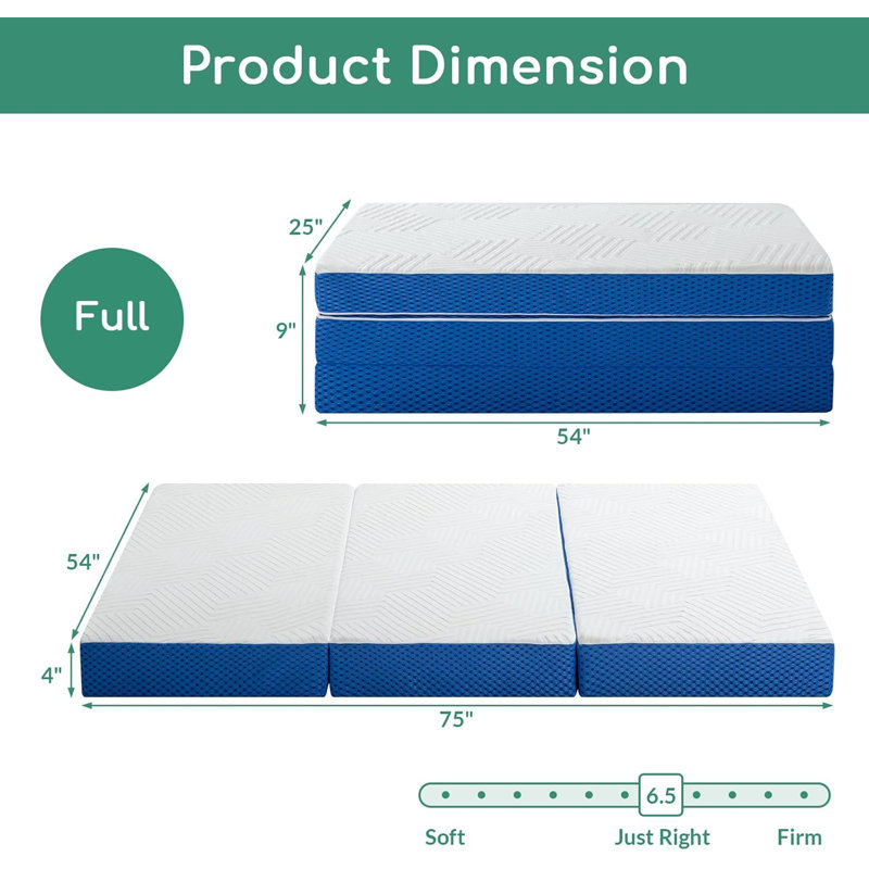 Tri-Fold Memory Foam Mattress, 4 Inch Full Folding Mattress With Washable Cover, Foldable Mattress Portable For RV Camping, Guest Mat, Easy Storage, 75"×54"×4"