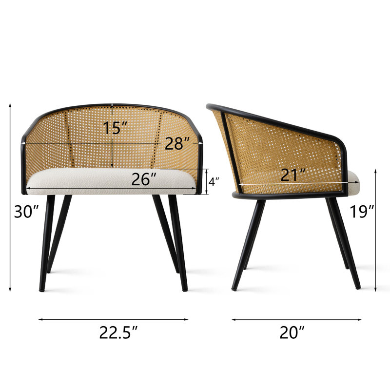 Chaise d'appoint Modern Cane avec dossier en rotin de plastique