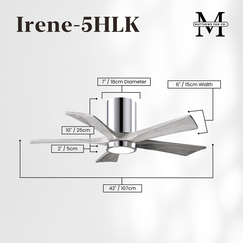 Irene Flushmount Light Kit 5 Blade LED Ceiling Fan, Polished Chrome, Barn Wood Tone, 42"