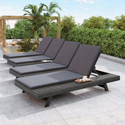 Chaise longue, fauteuil inclinable d'extérieur en bois d'acacia avec coussin résistant à l'eau de 2 pouces