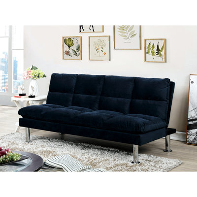 2 - Seat Navy Contemporary Microfiber Futon Converting To Bed, Made, Extra Support Leg, Nice Appearance Seat, Modern Look