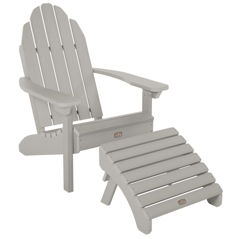 Hinz Plastic Adirondack Chair With Ottoman, Gray