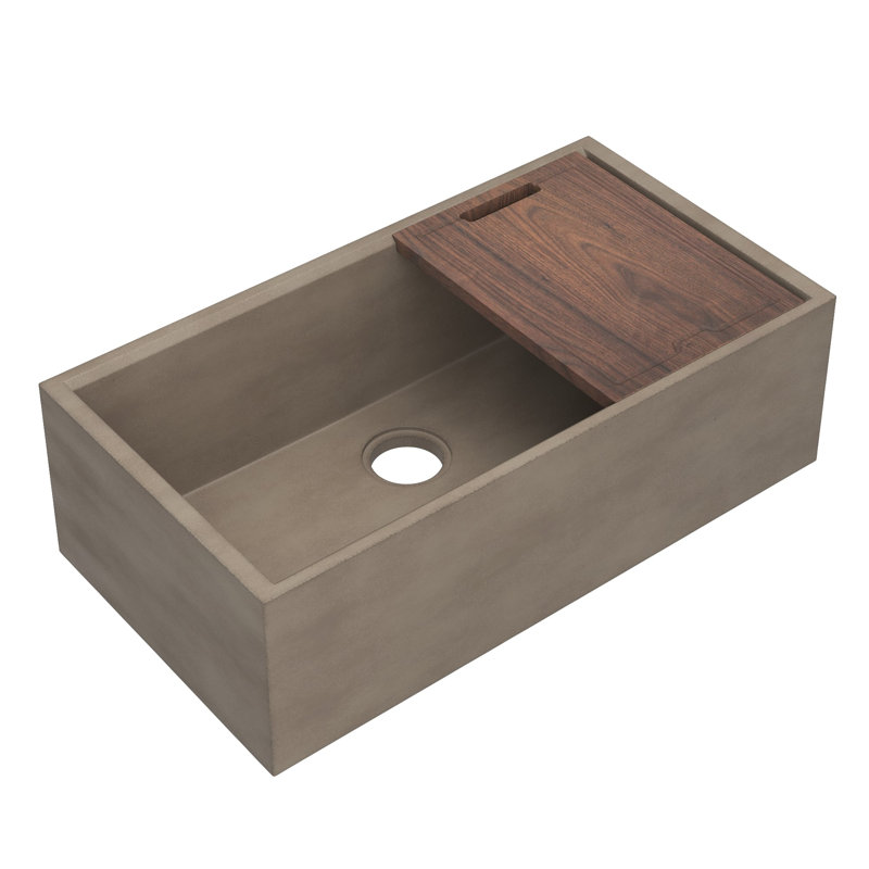 33" Farmhouse Concierge Apron Front Concrete Workstation Kitchen Sink in Ash with Cutting Board, Earth