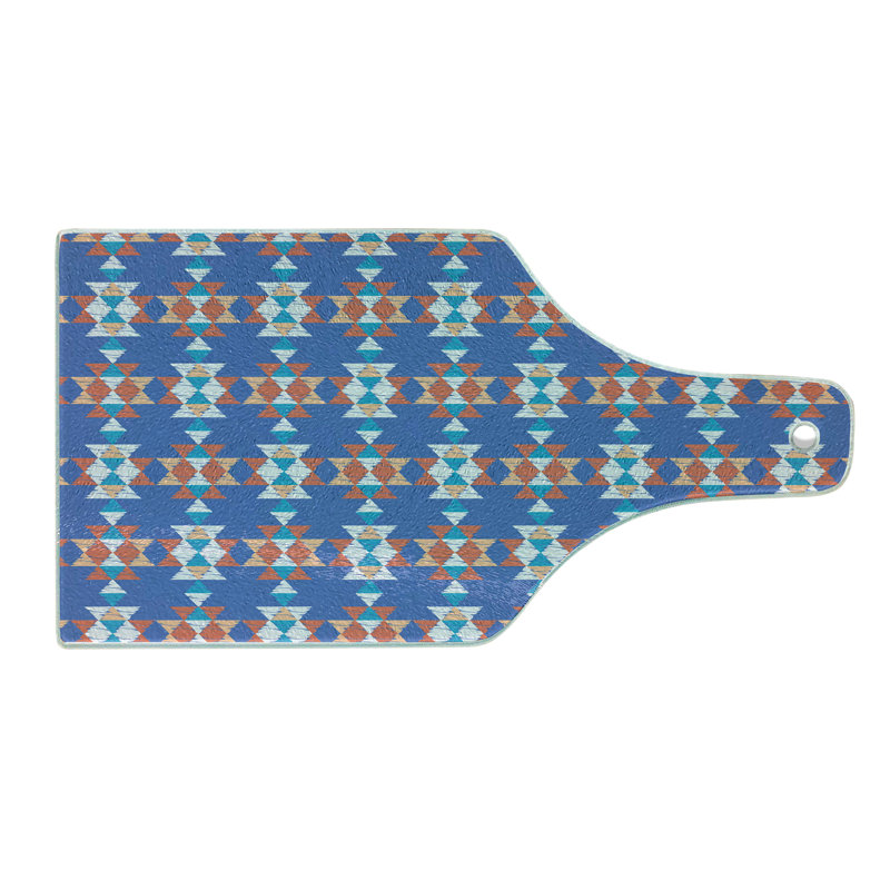 Ambesonne Aztec Tempered Glass Cutting Board Retro Native Triangular Art Azure Blue Multicolor