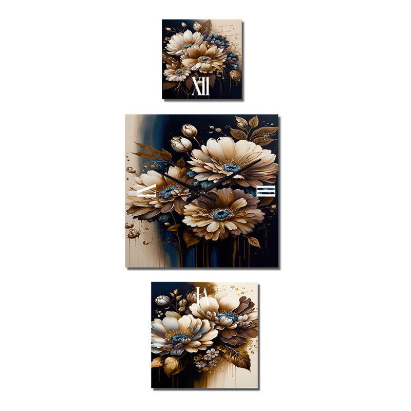 Horloge murale surdimensionnée brune Daisy Bunch I - lot de 3