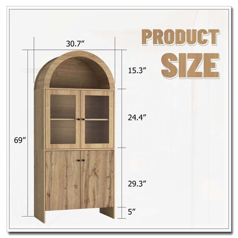 Armoire de rangement Arch avec éclairage DEL, Bois naturel