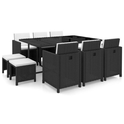 11 Piece Patio Dining Set with Cushions Poly Rattan Black Outdoor Dining Set Large Seating