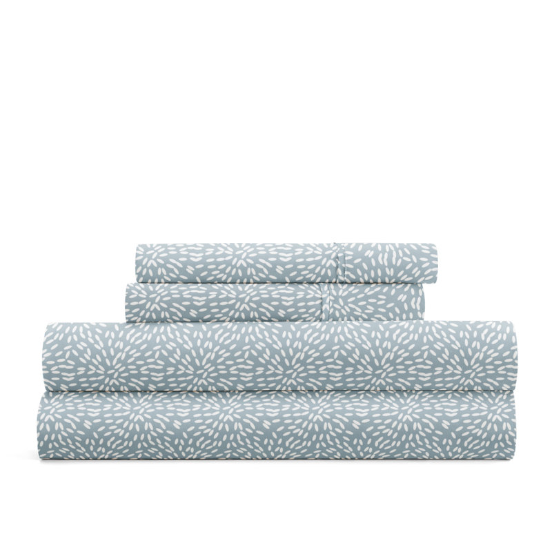 Twin Blue Floral Microfiber Contour Sheet Set