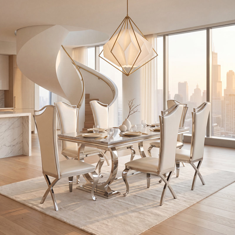 Chaises de salle à manger blanches et argentées 