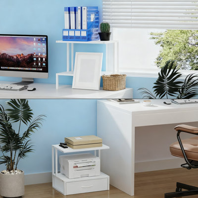 Printer Stand With Storage, 3-Tier Desktop Organizer With Fabric Drawer For Laser Inkjet 3D Printer, Fax Machine, Copier Scanner, Home Office Desk