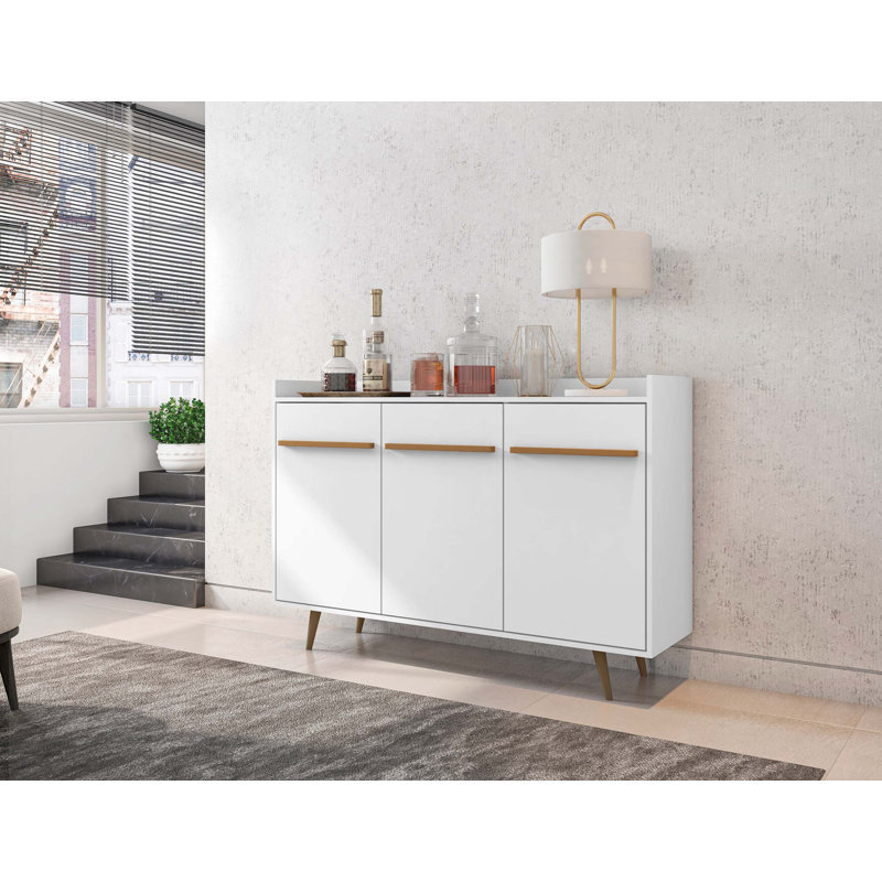 Bradley 54" Mid-Century Modern Sideboard with 4 Shelves in White, White