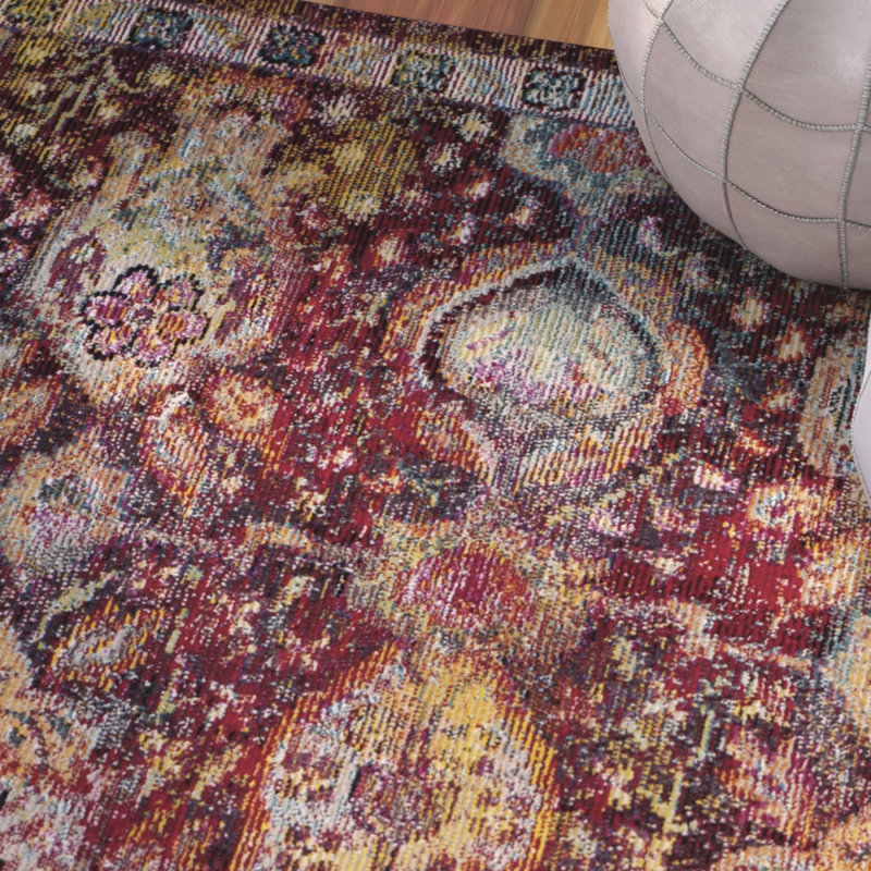 Tapis bleu / orange / rouge Lazaro, Tapis de couloir 2 pi 2 po x 7 pi
