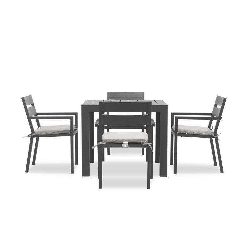 Eartha Square 4 - Person Power Coated Aluminum Dining Set with Cushions, Argent coulé Sunbrella®, Gris ardoise