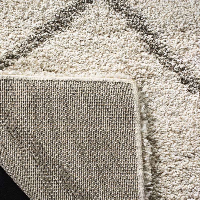 Darrold Shag Performance Geometric Rug, Rectangle 8' x 10', Ultra Plush 1.81", Ivory/Gray