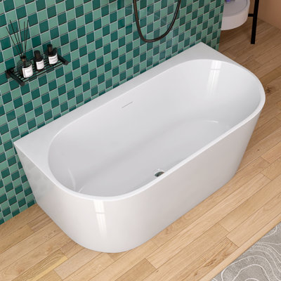 59" X29.5" Freestanding Soaking Acrylic Bathtub Back To Wall Corner Tub