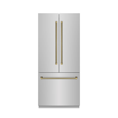 ZLINE Autograph 36 in. French Door Refrigerator with Stainless Interior and Nickel Helix Handles